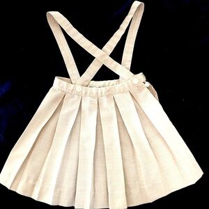 VINTAGE 1970  pleated beige girls skirt with suspenders size 6 see measurements